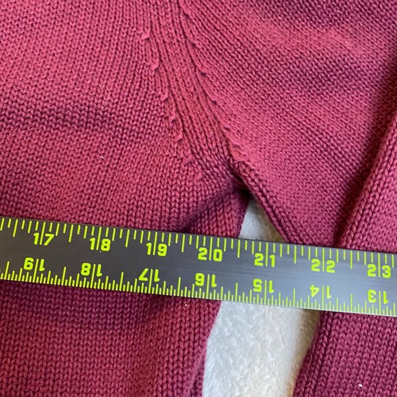 Lands End Women's Cardigan Sweater Medium Burgundy Full-Zip 100% Cotton Ribbed H - Picture 4 of 8